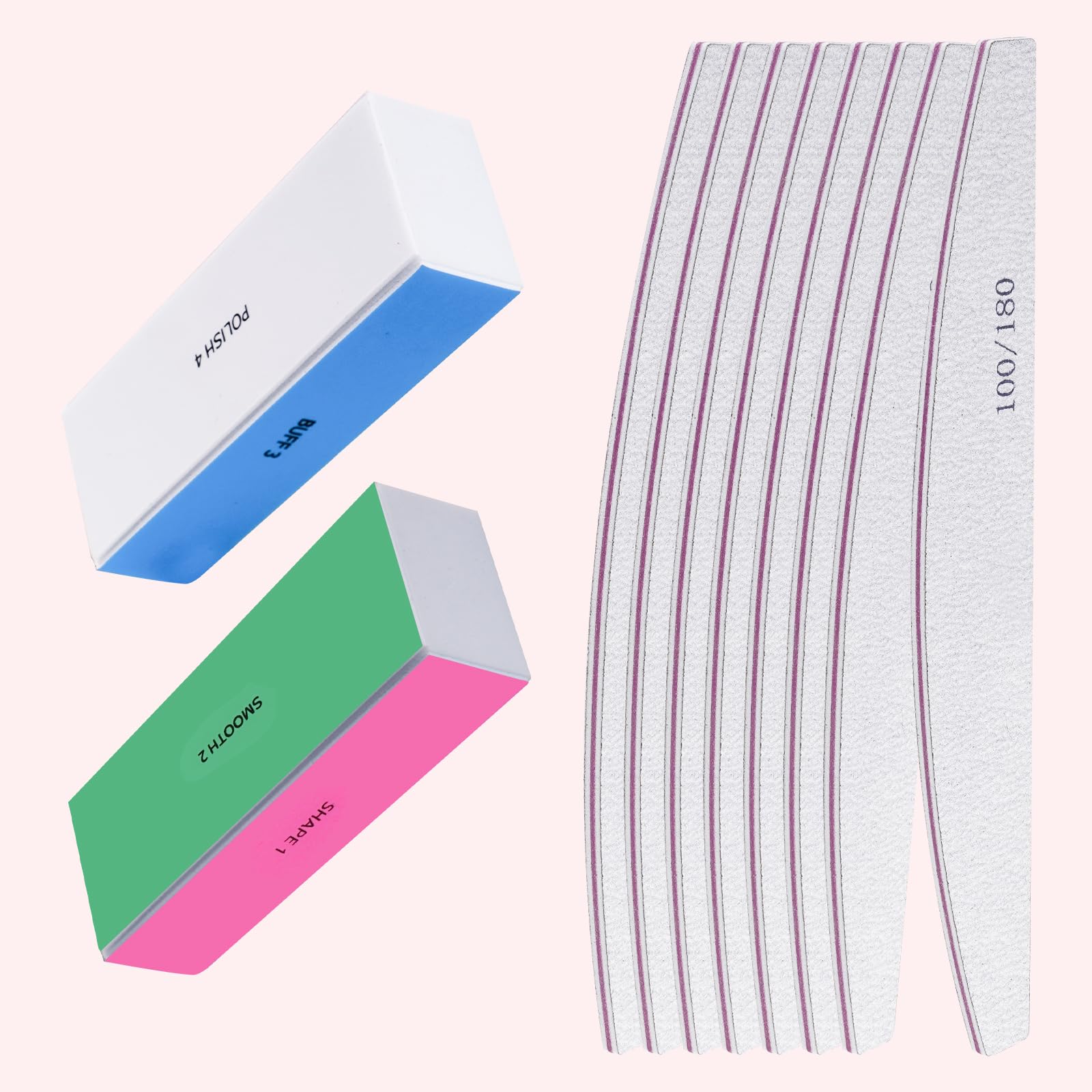 Nail Files and Buffers 10PCS Professional Kit with 100 180 320 600 3000 Grit Files Polishing Blocks Manicure