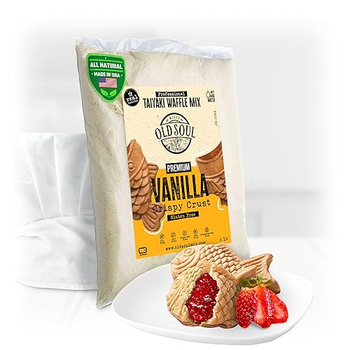 Miniatura 1 de OldSoul Professional Taiyaki Waffle Mix  Sin gluten  Crujiente  Sabor vainilla  5 libras  84 gofres (5 libras, sin gluten)