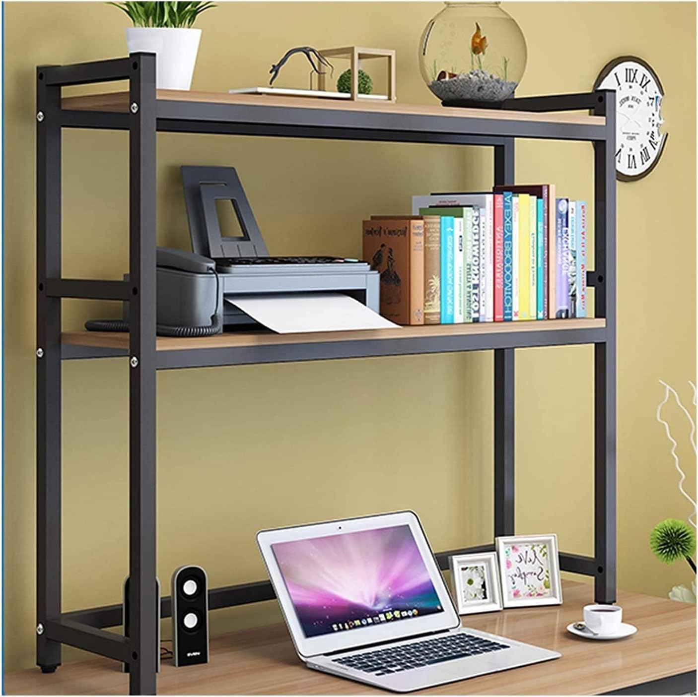 Bibliothèque de Bureau en bois noble étagère de comptoir robuste 2 niveaux