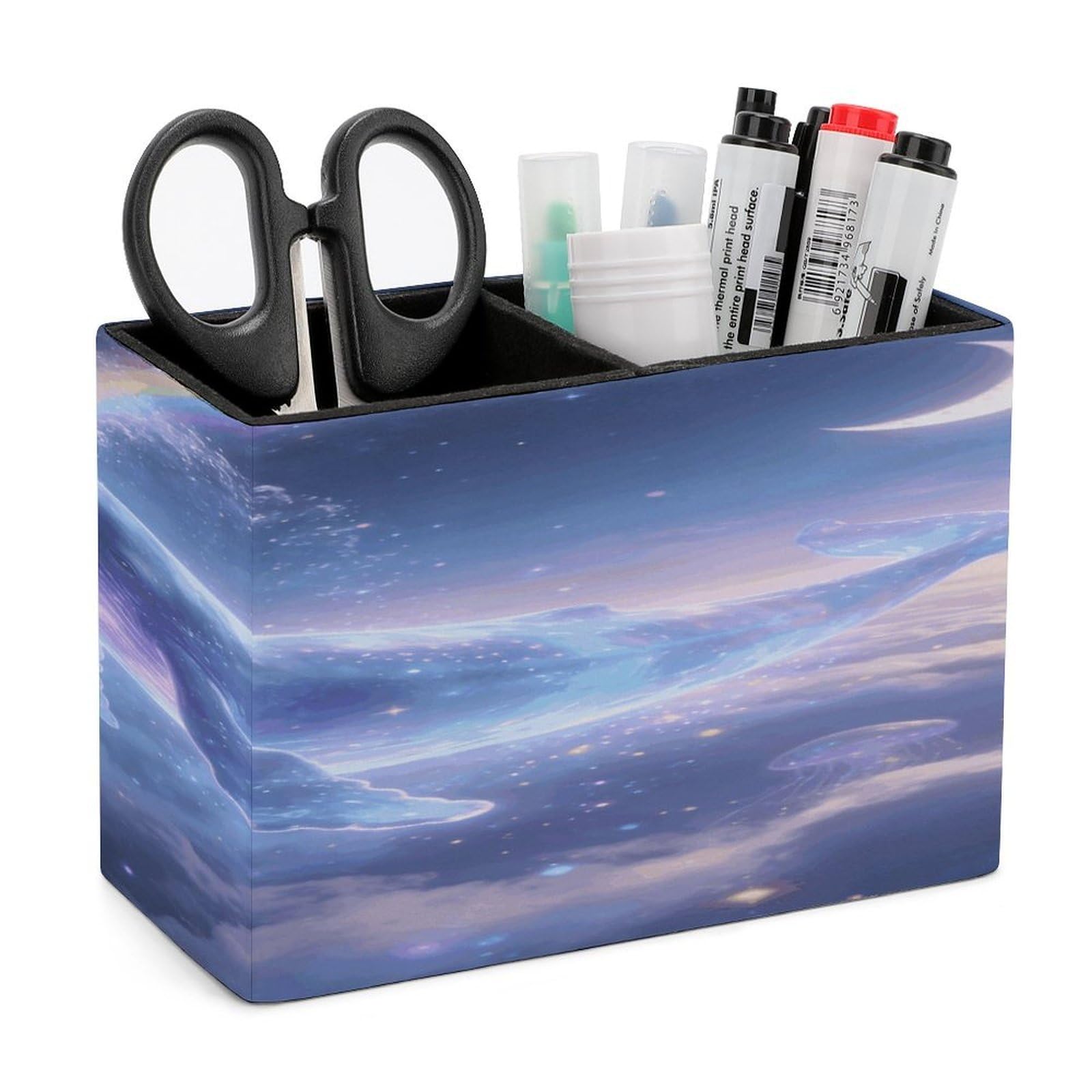 LZQPOEAS Dreams of Whales in The Clouds Pen Holder Double Compartments Pen Cup Makeup Brush Holders Leather Pencil Holder Locker Organizer for Work Locker Accessories Modern Pencil Cup for Desk