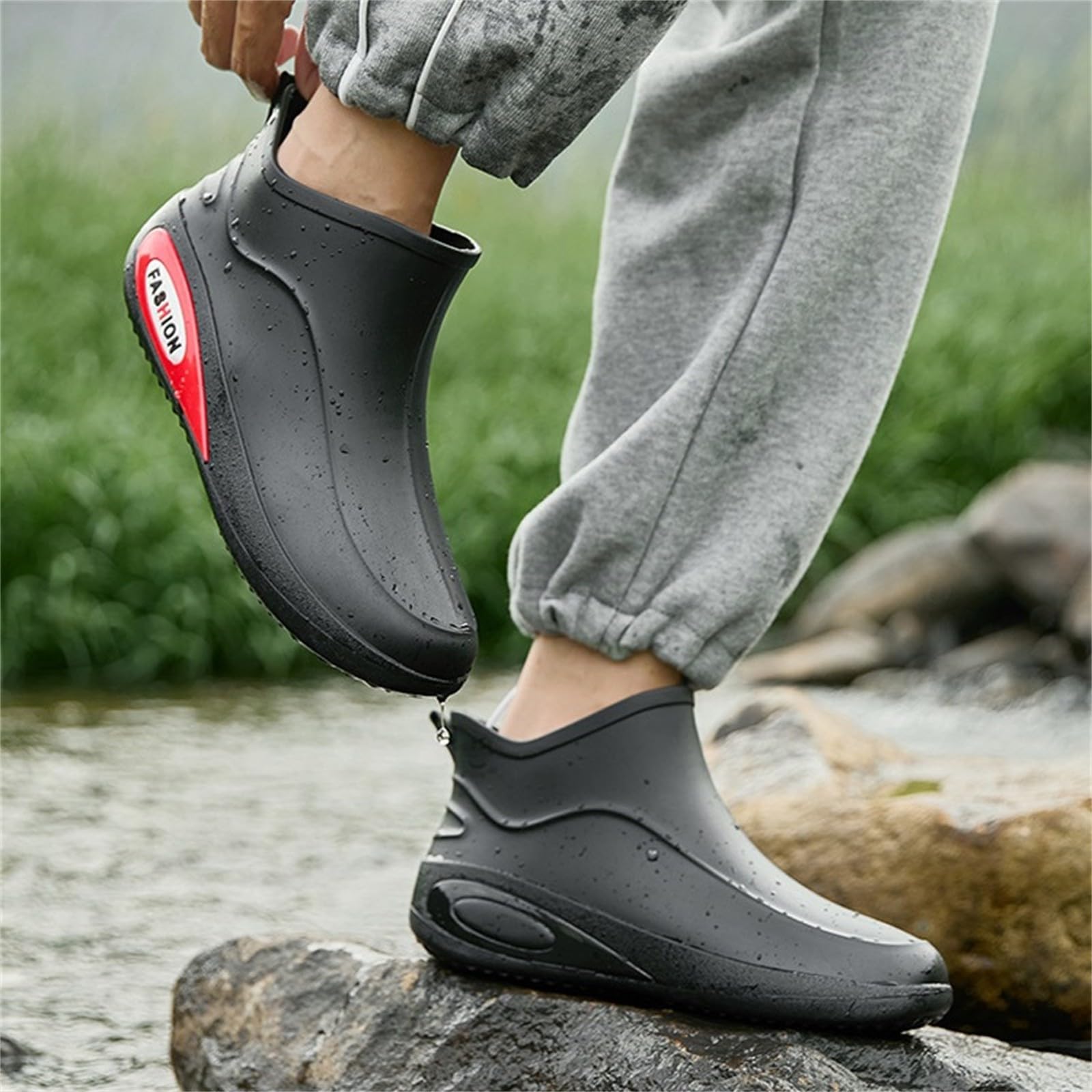 Męskie buty przeciwdeszczowe na co dzień wodoodporne krótkie kalosze z gumową podeszwą retro obuwie do ogrodnictwa wilgotne spacery po mieście, Czarny, 38 EU