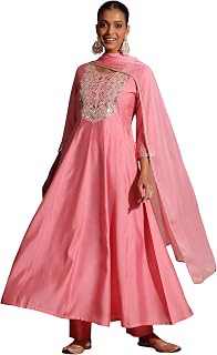 Janasya Women's Light Pink Chanderi Silk Zari Yoke Embroidered Anarkali Kurta Set Price In India
