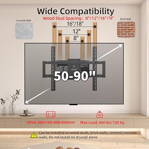 Miniatura 3 de Soporte de pared para TV de movimiento completo horizontal a vertical para 50 a 90 pulgadas, soporte de pared para pantallas LED LCD de hasta 264