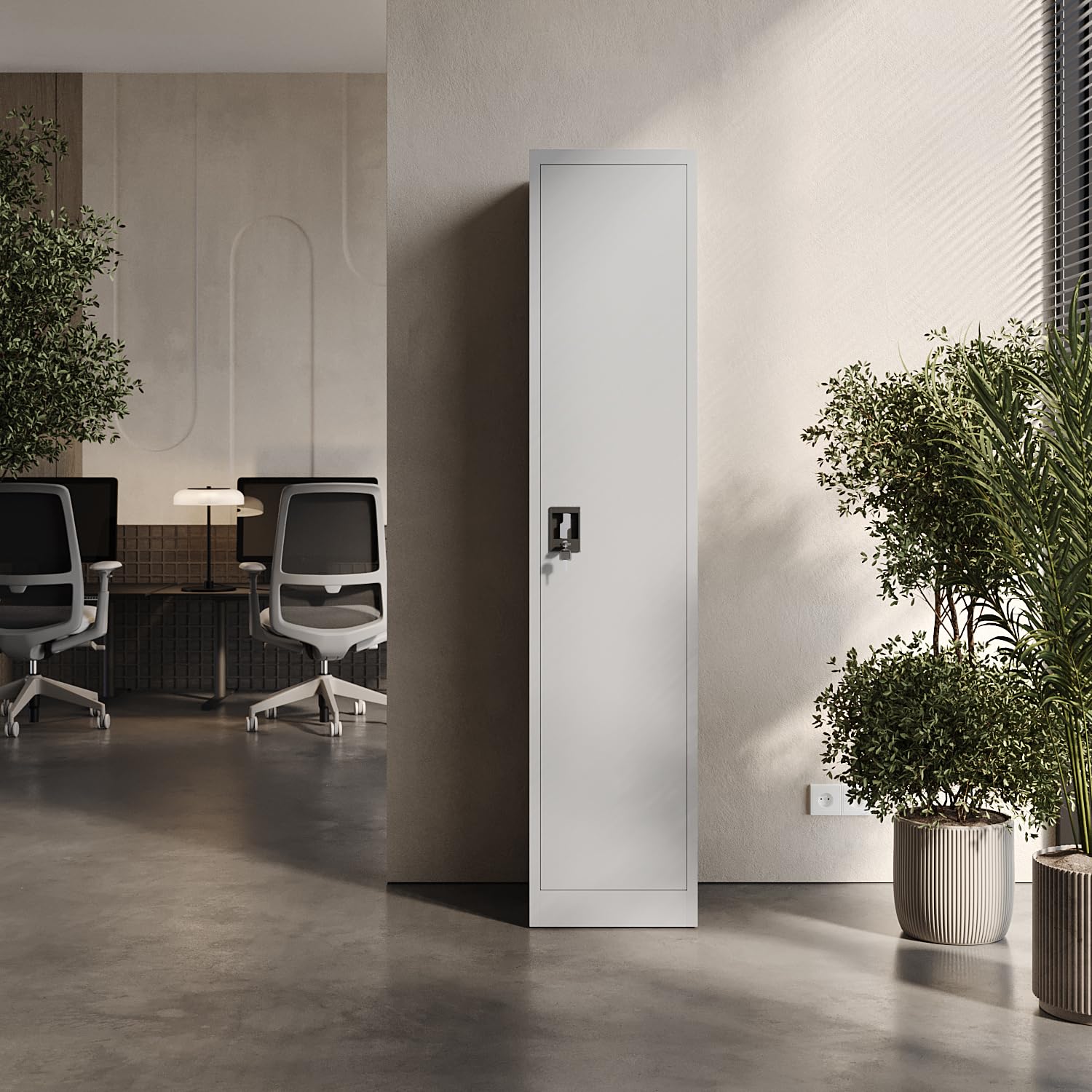 murando - Aktenschrank mit 4 Fachböden, Metallschrank Abschließbar, Büroschrank, Mehrzweckschrank, Pulverbeschichtet - 185x40 cm x 40 cm tief, Hellgrau