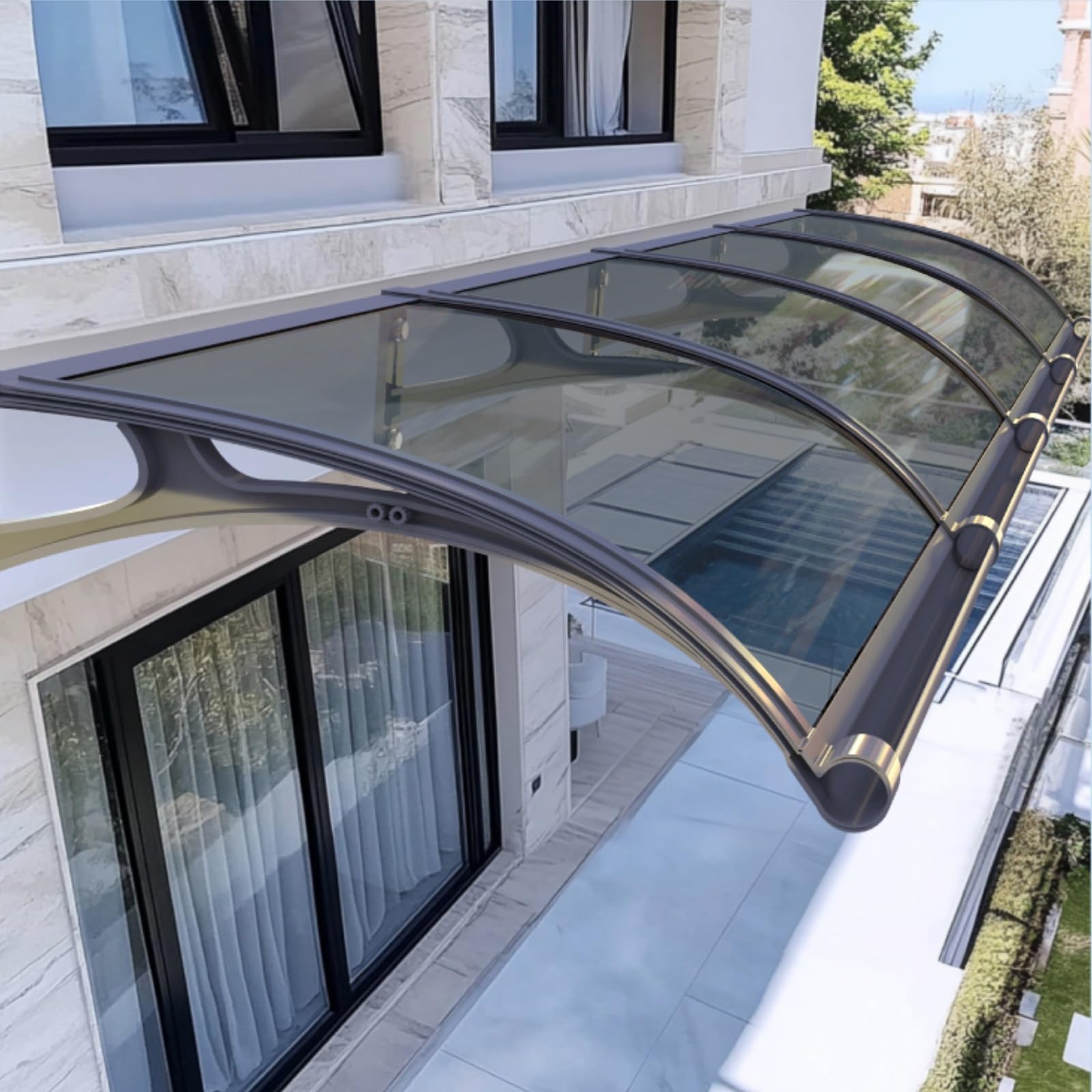 GJMSSMY Exterior Door Canopy, Aluminum Awning for Entrance, Rain & Sun Protection for Doors & Windows, Patio & Balcony Cover, Gray, 80x230cm (31"x91")