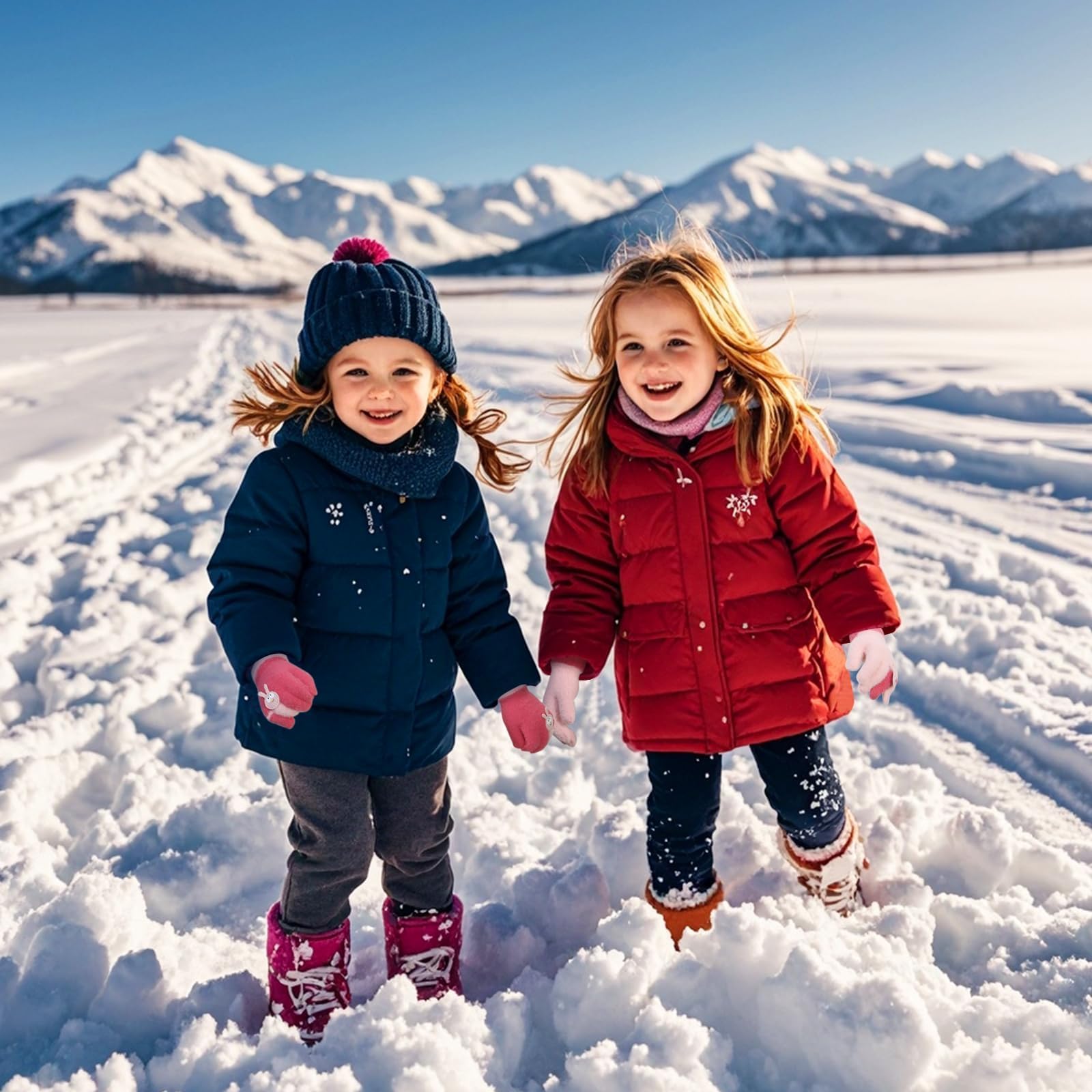 Becellen 2 Pares Lindos Guantes Niñas, Invierno Térmicos Guantes Elásticos Coloridos Mágicos Guantes Dedo Completo Cálido Guantes para Niños Uso Diario