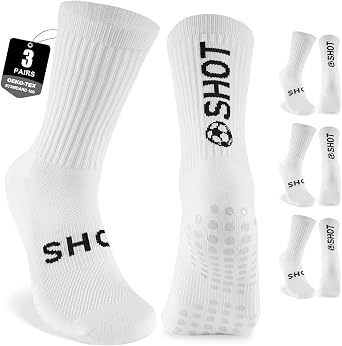 3 Pairs Football Grip Socks for Men Women & Kids, Breathable Cushioned Rugby Basketball School Football Socks with Non Slip Grip Tech, Arch Compression for Multi-Sport Training Boys Adults