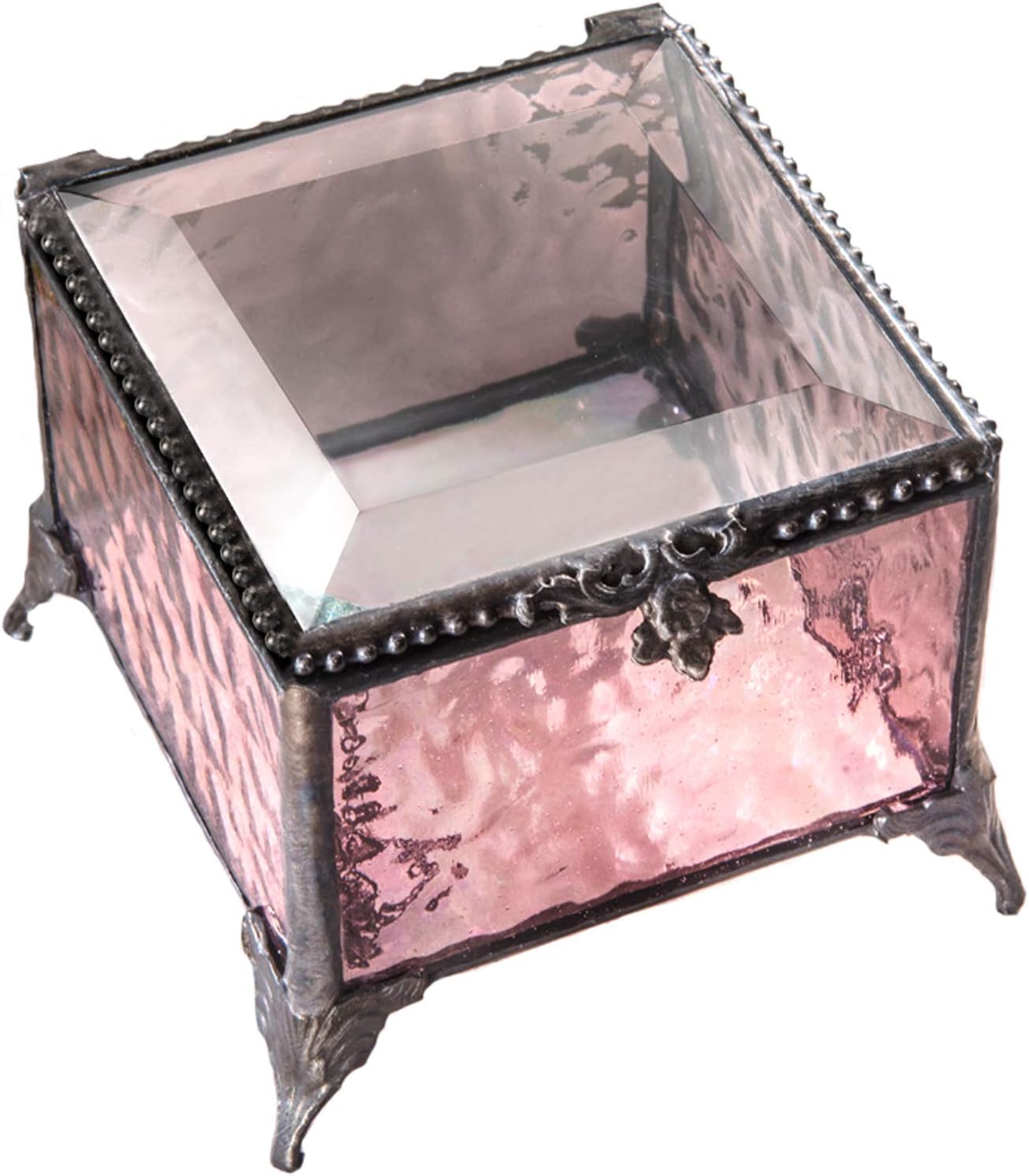 J Devlin Glass Art ewelry Box Decorative Keepsake Storage Organizer Trinket Case Gift for Her Box 3x3 Series 3x3 Pink Box 903