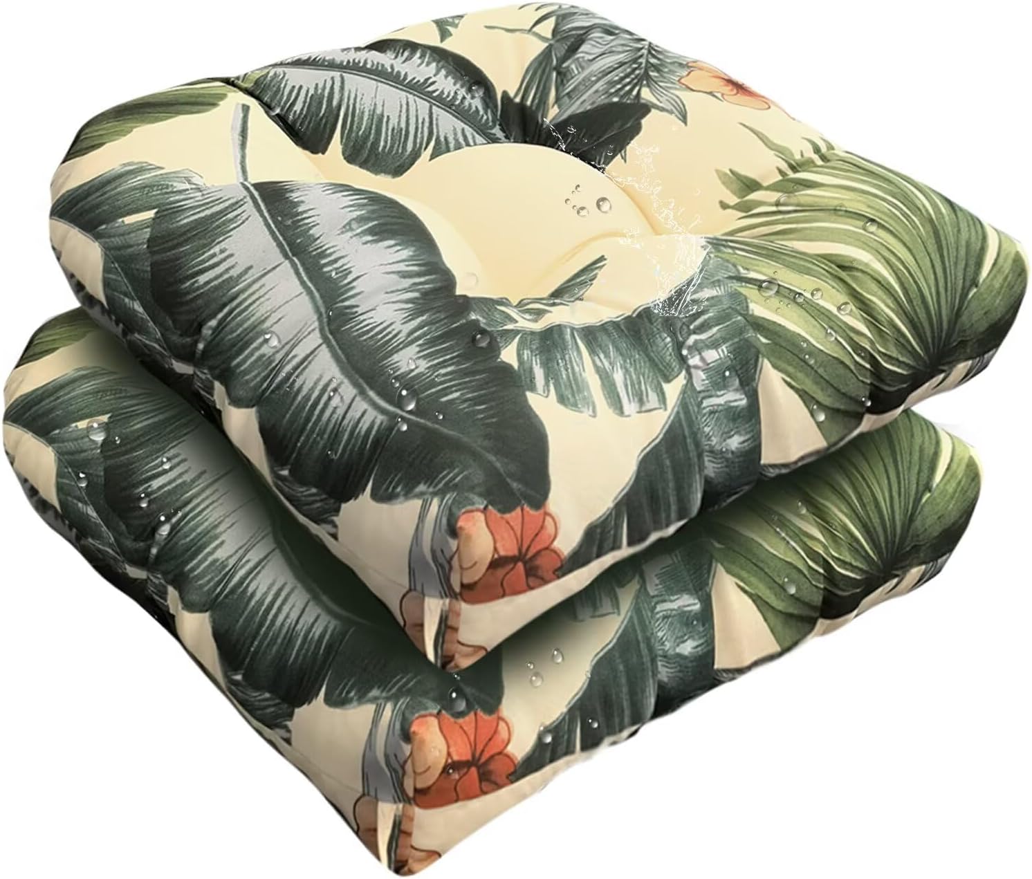 18" x 18" Outdoor Indoor Rocking Chair Cushion Replacement Cushions Floral Seat Pads Patio Chair Seat Pads for Porch, Garden White Green