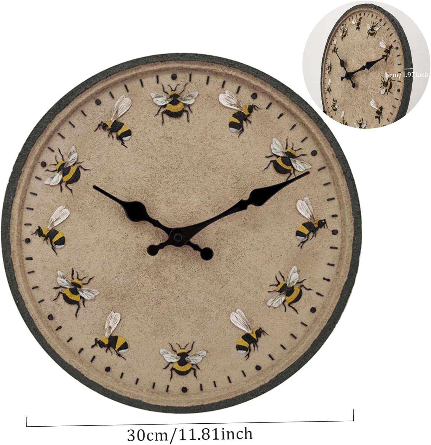 Outdoor Clock 12'' Round Garden Clock IP44 Waterproof Wall Decorative Bee Outside Kitchen for Home Garden Patio Pool Decor