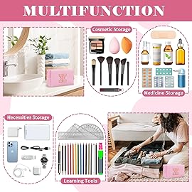 Personalized Initial A-Z Preppy Patch Makeup Bag,Small PU Leather Chenille Letter Cosmetic Bag with Zipper for Teen Girls,Pink Cute Travel Toiletry Bag,Birthday Monogrammed Gift for Daughter,Letter X