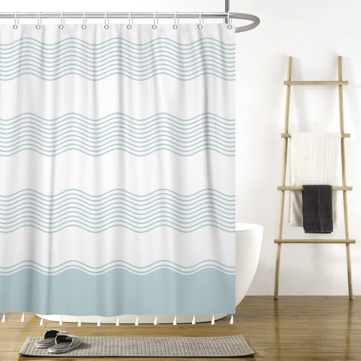 Maoglfuriron Light Blue Shower Curtain Blue and White