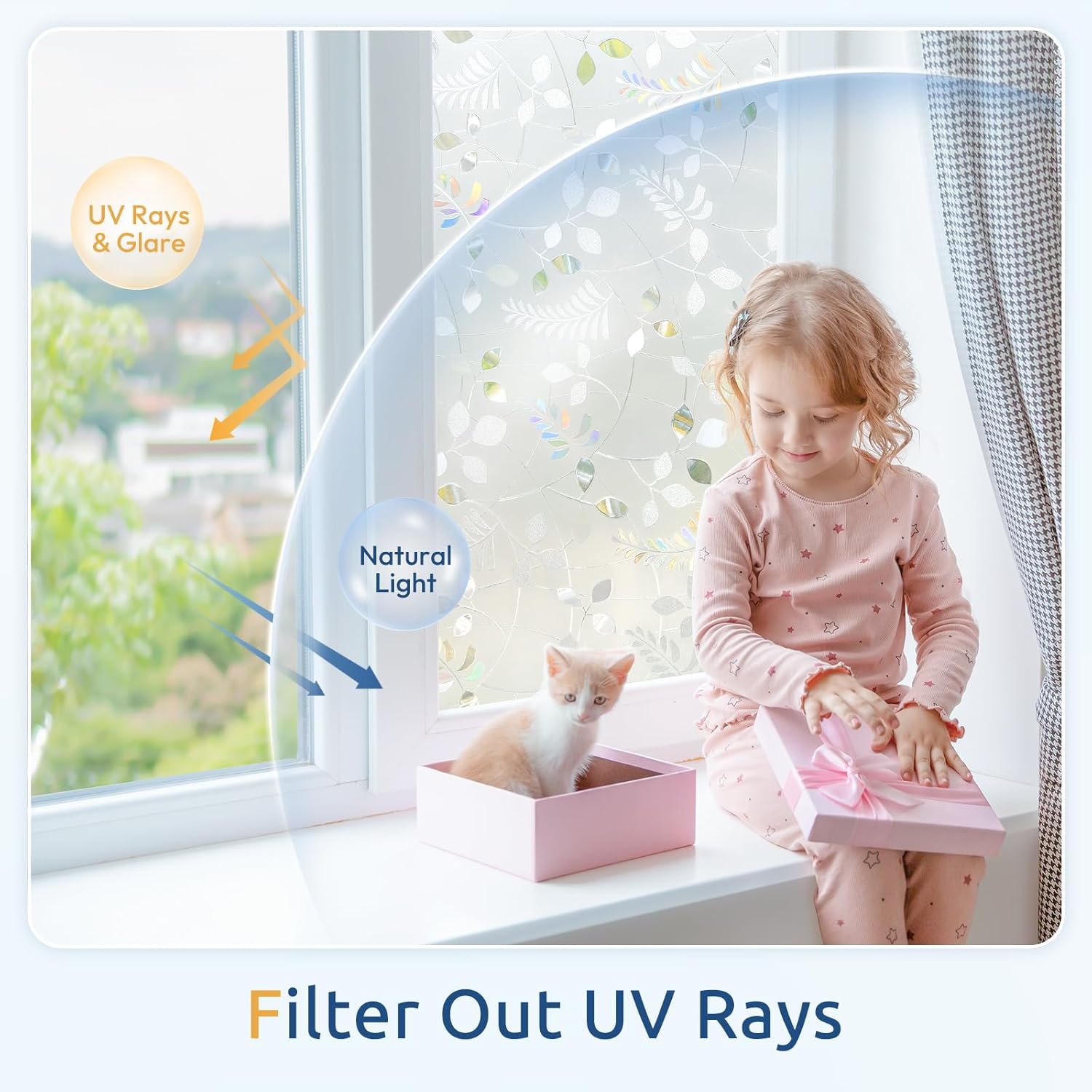 rabbitgoo Window Privacy Film, Frosted Glass Window Film, Stained Glass Removable Decorative Privacy Sticker, Non Adhesive UV Blocking Front Door Covering for Home, 3D Autumn Leaf, 35.4" x 118.1"