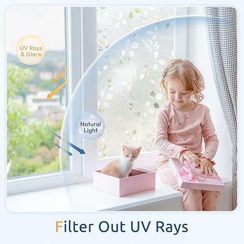 Miniatura 7 de rabbitgoo Película de privacidad para ventana, película de vidrio esmerilado, calcomanía decorativa extraíble de privacidad para vitral, no Hoja