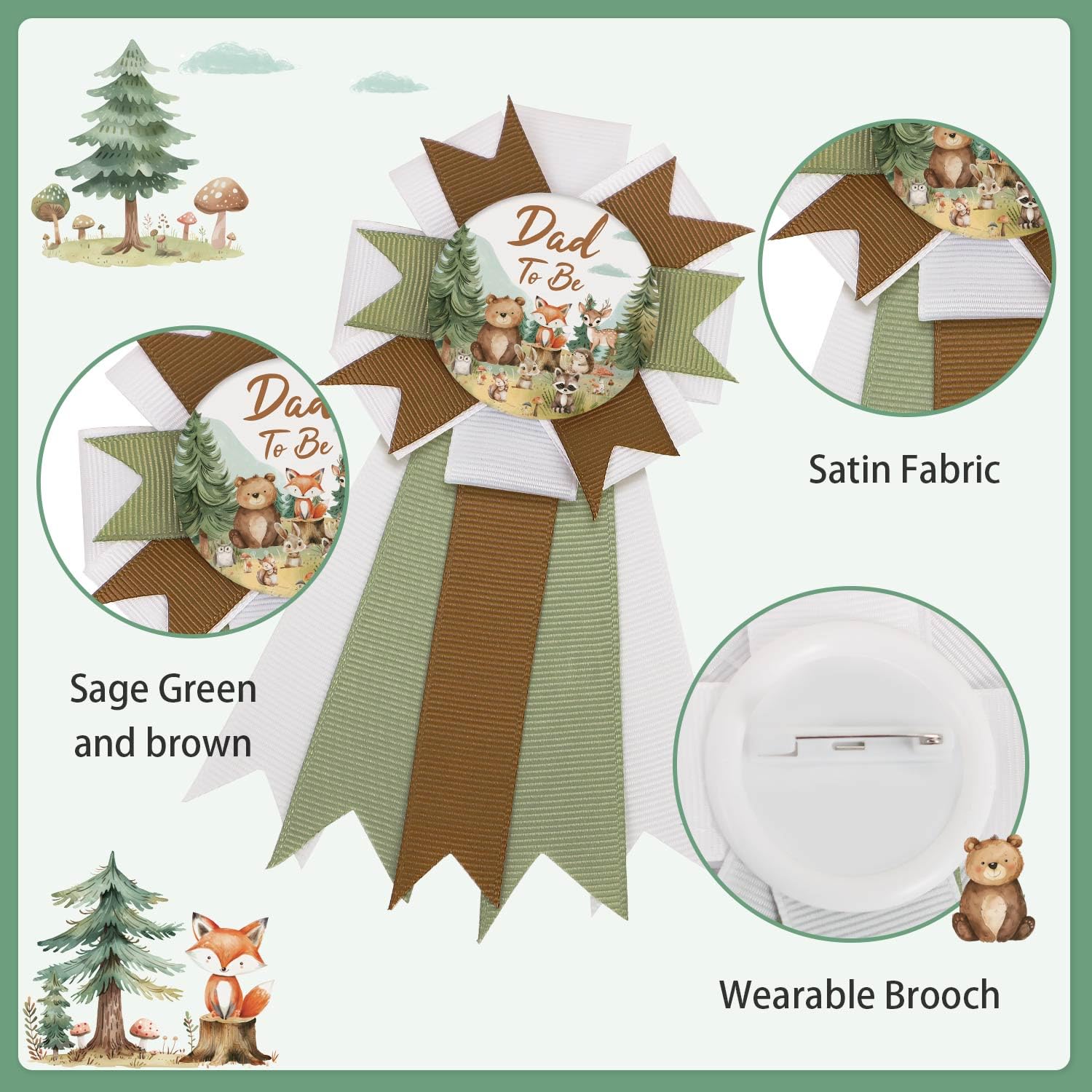 Woodland - Juego de ramilletes para baby shower, diseño de mamá a ser y papá para ser, banda neutral para baby shower, regalo para mamá embarazada, decoración de fiesta