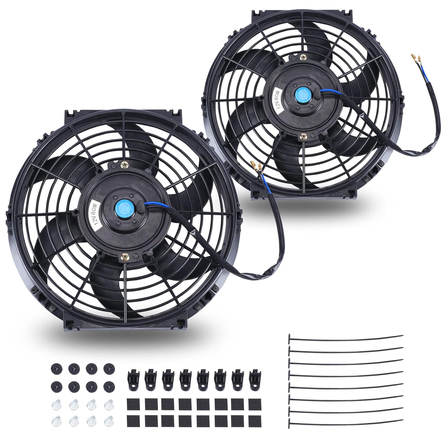 FGJQEFG 10 Inch Slim Push Pull Radiator Cooling Fan Kit 12V 80W Black 2 Pack - 800 CFM Universal Mount