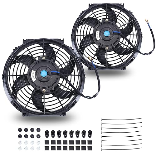 Vista 42 de Juego de 2 radiadores eléctricos de 12 V 80 W, ventilador delgado universal de 7 pulgadas, color negro, 12 V, 80 W