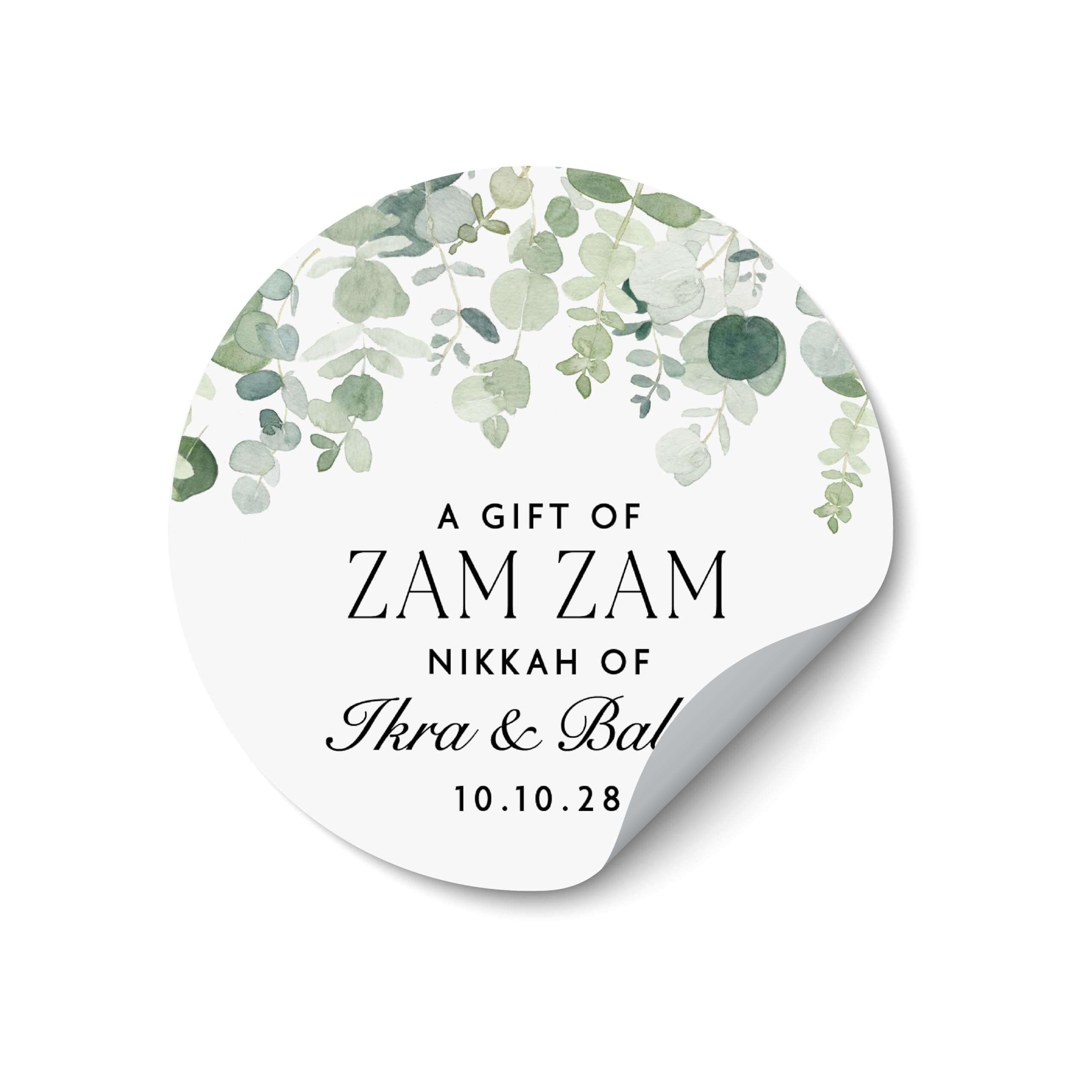 Zam Zam Nikkah Favour Stickers, Round Islamic Wedding Labels, Gold Foil Wedding Gift Stickers, Custom Zam Zam Favour Stickers Sheet - ZZ07