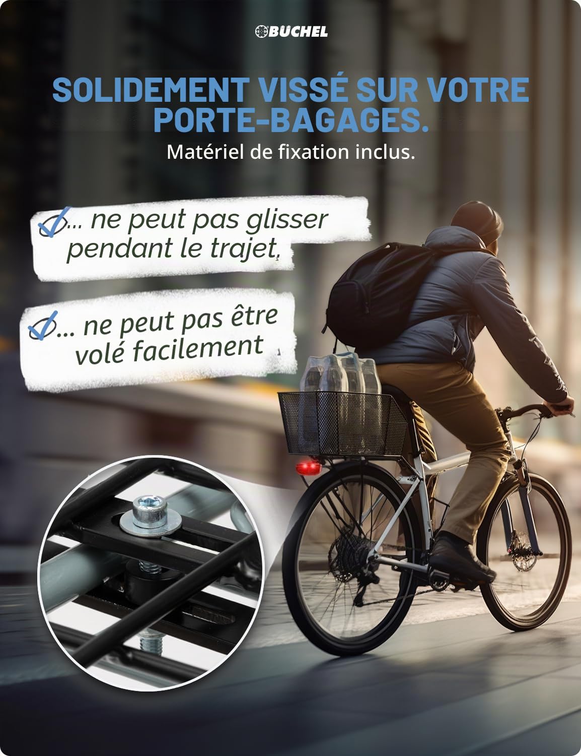 BÜCHEL Panier à vélo arrière | XXL Jumbo Pro avec matériel de Fixation pour Porte-Bagages de vélo | capacité de Charge jusqu'à 20 kg | Panier à vélo pour vélo d'enfant