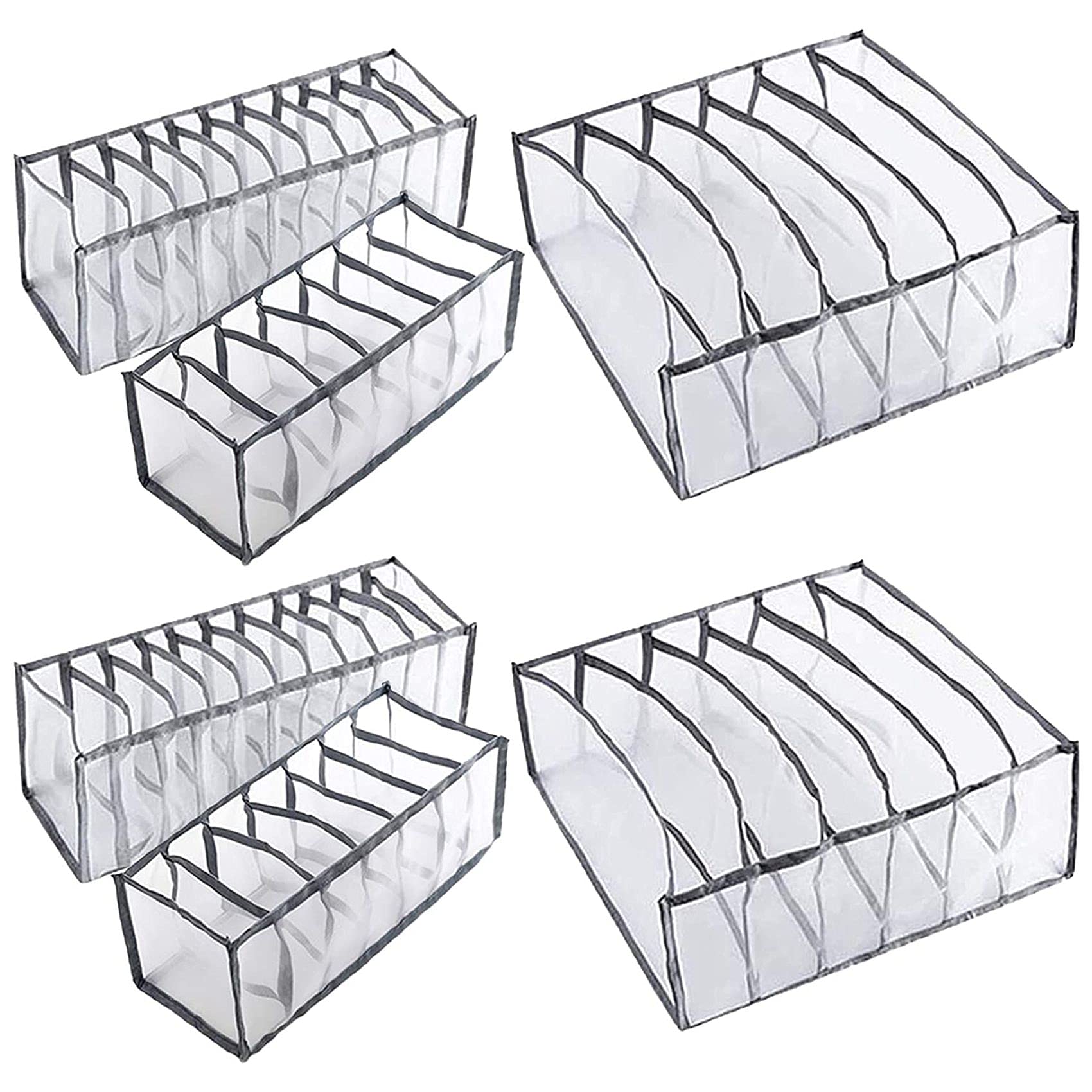 Alliteqwe Grey 6Pcs Underwear Drawer Organizer Foldable Closet Clothes Dividers Dresser Compartments Storage Box Fit For Bras Socks