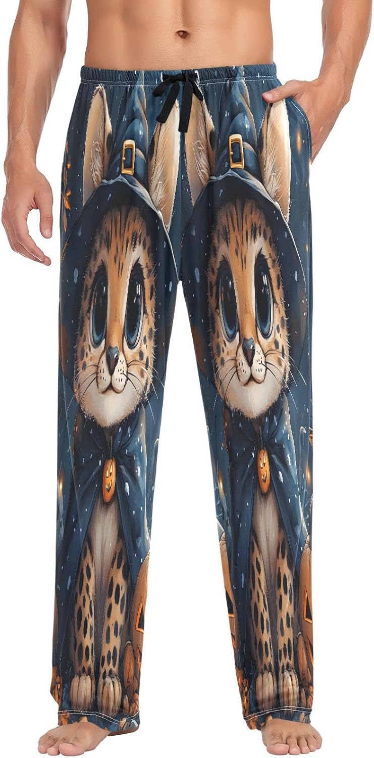 ALAZA Cute Cheetah Halloween Men's Pajama Pants Men Cotton Pajama Bottoms with Pockets, S