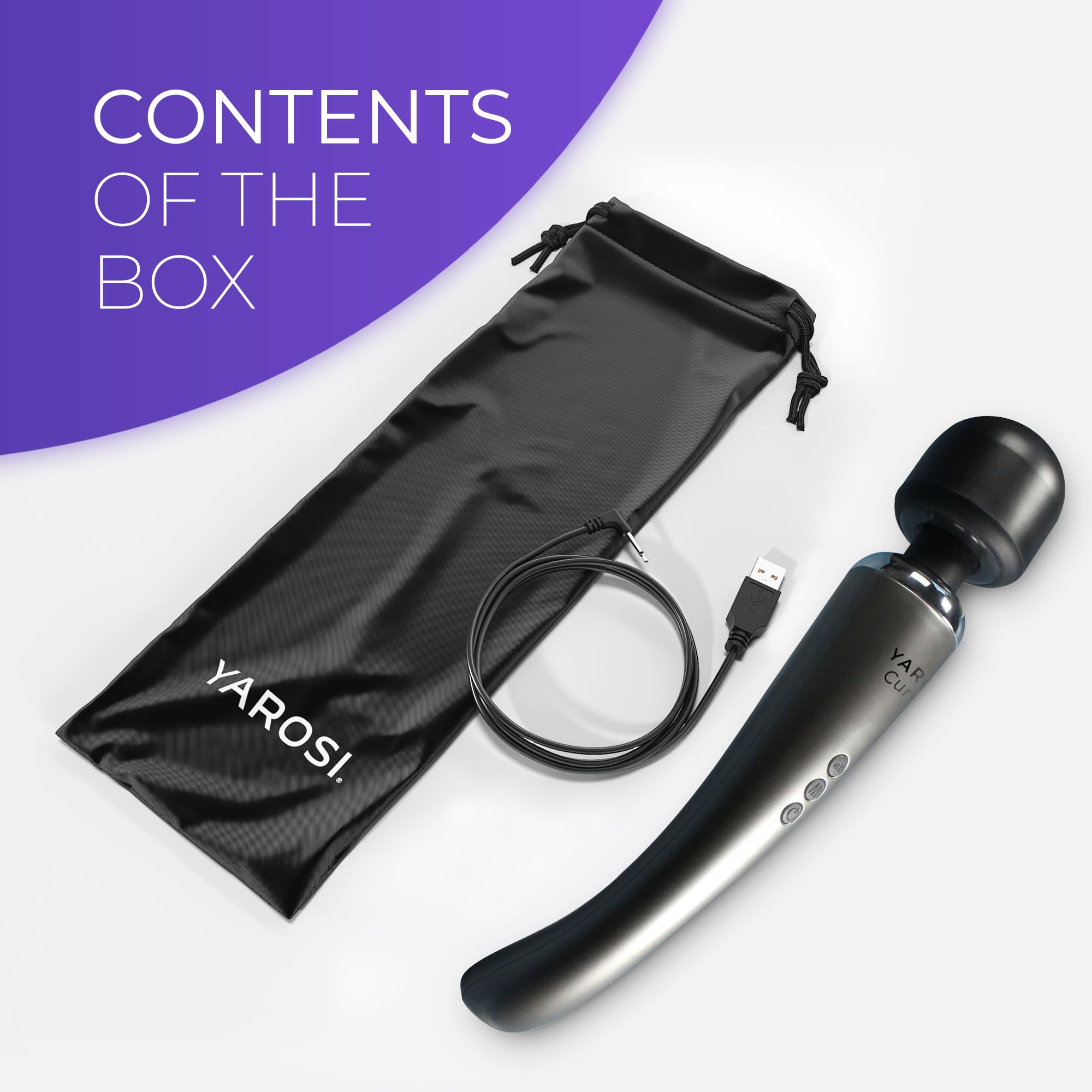 Masseur sans fil de Yarosi - Le plus puissant pouvoir vibratoire thérapeutique - Magic Stress Away - Parfait pour la récupération muscularie personnelle après le sport - USB - Curve - Argent