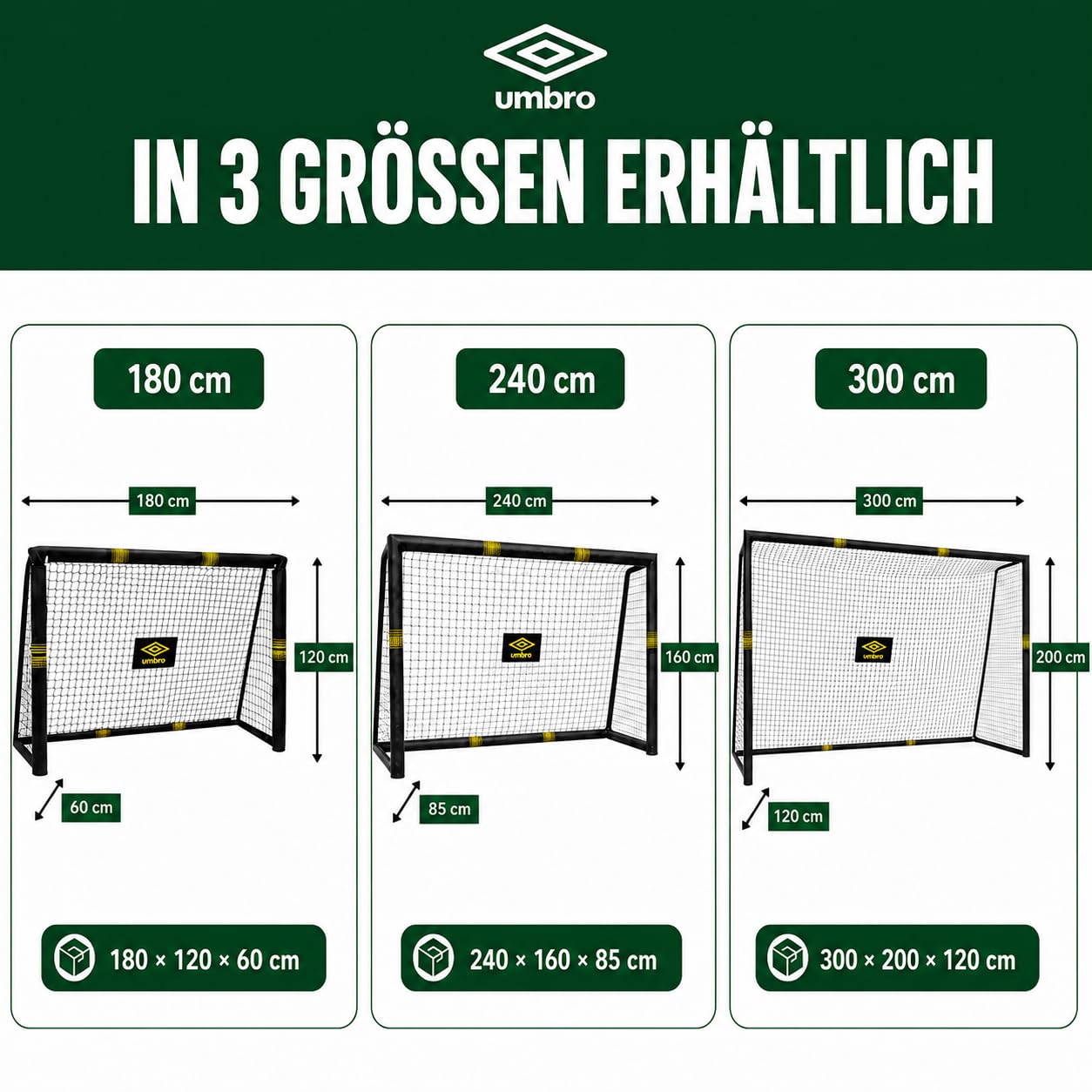 Umbro Fußballtor - Fussballtor Groß - Fußball Tor - Fussballtore für Garten Kinder und Erwachsene - Fussball Trainingszubehör für Innen und Außen - Metall - Schwarz/Gelb