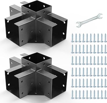 4-Way Pergola Brackets, 4"x4" Pergola Kit, Pergola Corner Bracket for Gazebos, Patio Pergolas, Log Cabin, Wooden Beams 2PCS