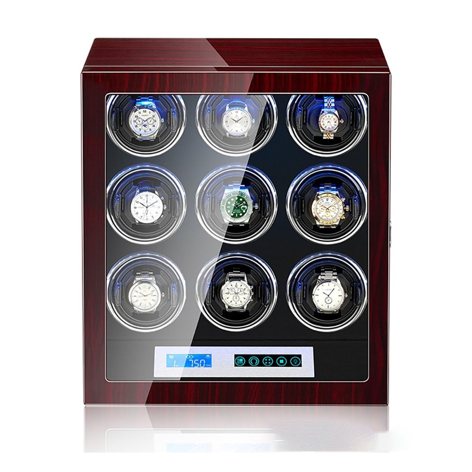 MYUYEE Watch Winders Automatic Watches Display Case With Lcd Display And Led Light 5 Rotation Modes Powered Or Ac Adapter (6+0)