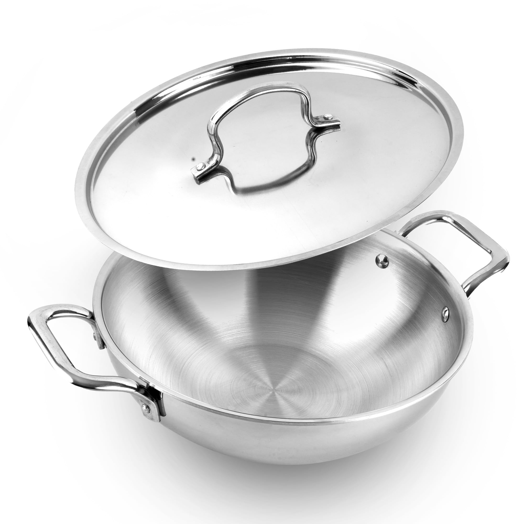 The Indus Valley Triply Stainless Steel Kadai/Kadhai with Steel Lid | 24cm/9.4 inch, 3Ltr, 1.7kg | Induction Friendly | Nonstick 3-Layer Body, 100% Toxin-Free, No Chemical Coating (B0DHX6K3XF) Amazon Price History, Amazon Price Tracker