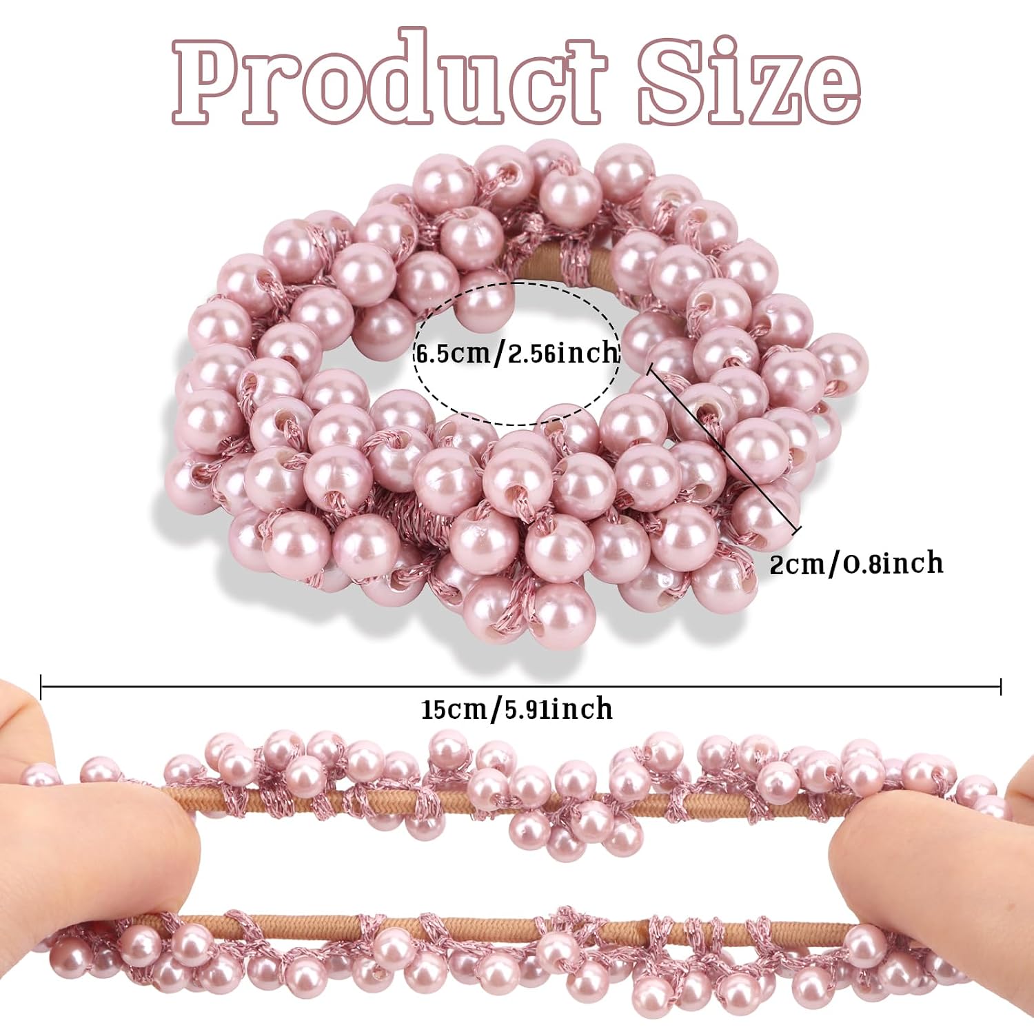 Pearl Hair Scrunchies Hair Ties for Thick Hair Ponytail Holders Hair Elastics Bachelorette Party Wedding Bridal Boho Summer Vacation Prom Hair Accessories for Women Girls（Pack of 3）