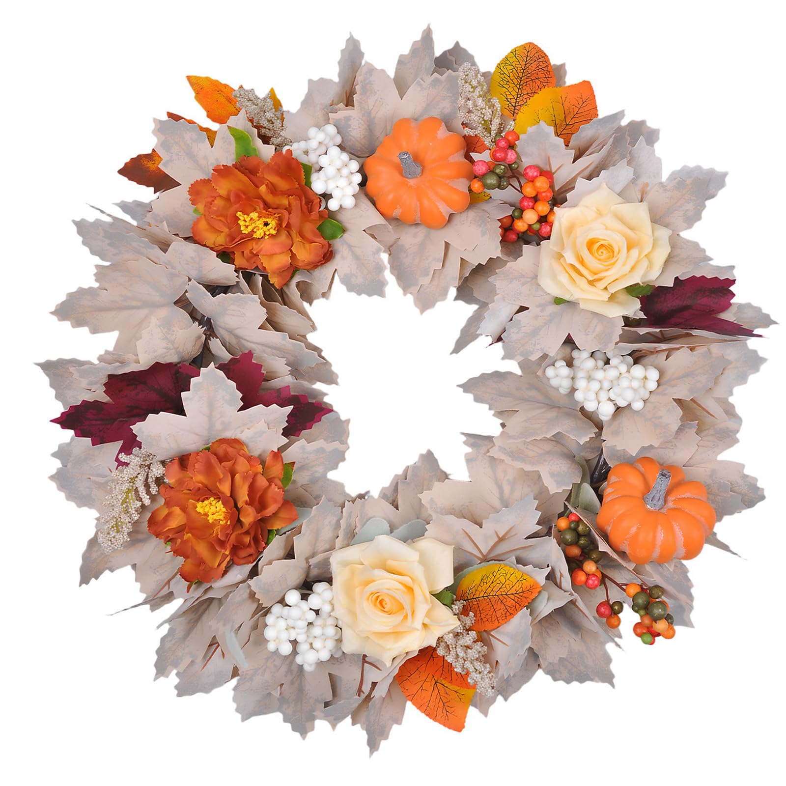 Autumn Harvest Wreath with Realistic Pumpkin Holiday Decoration for Door Mantels Thanksgiving Halloween Multifunctional Pumpkin Decoration