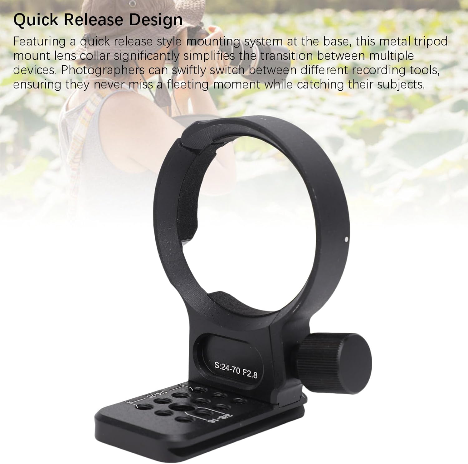 Lens Collar Support Bracket, Multi Thread Oversized Base for 24-70mm F2.8 DG DN Art, 85mm F1.4 DG DN, with 1/4" & 3/8" Mounts