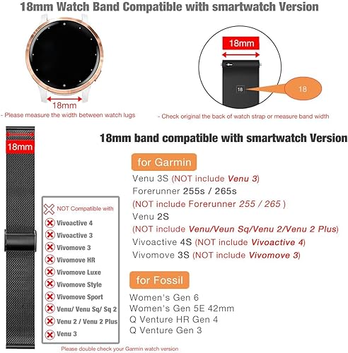 Miniatura 3 de Abanen Correa de reloj para Garmin Vivoactive 4S  Vivomove 3S Venu 2S, correa de malla de metal de acero inoxidable de liberación rápida para mujer