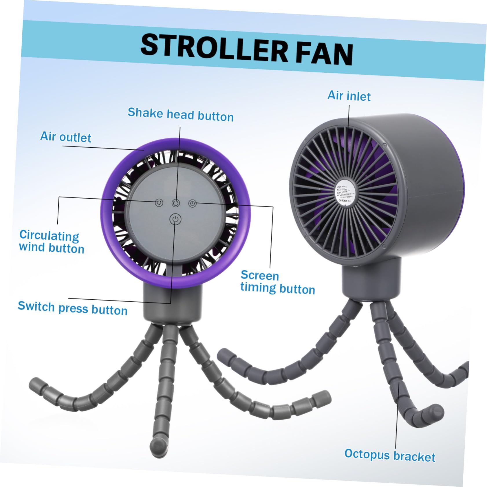 Ventilador de Cochecito Abs, Mini Silencioso y Portátil para Ñiño