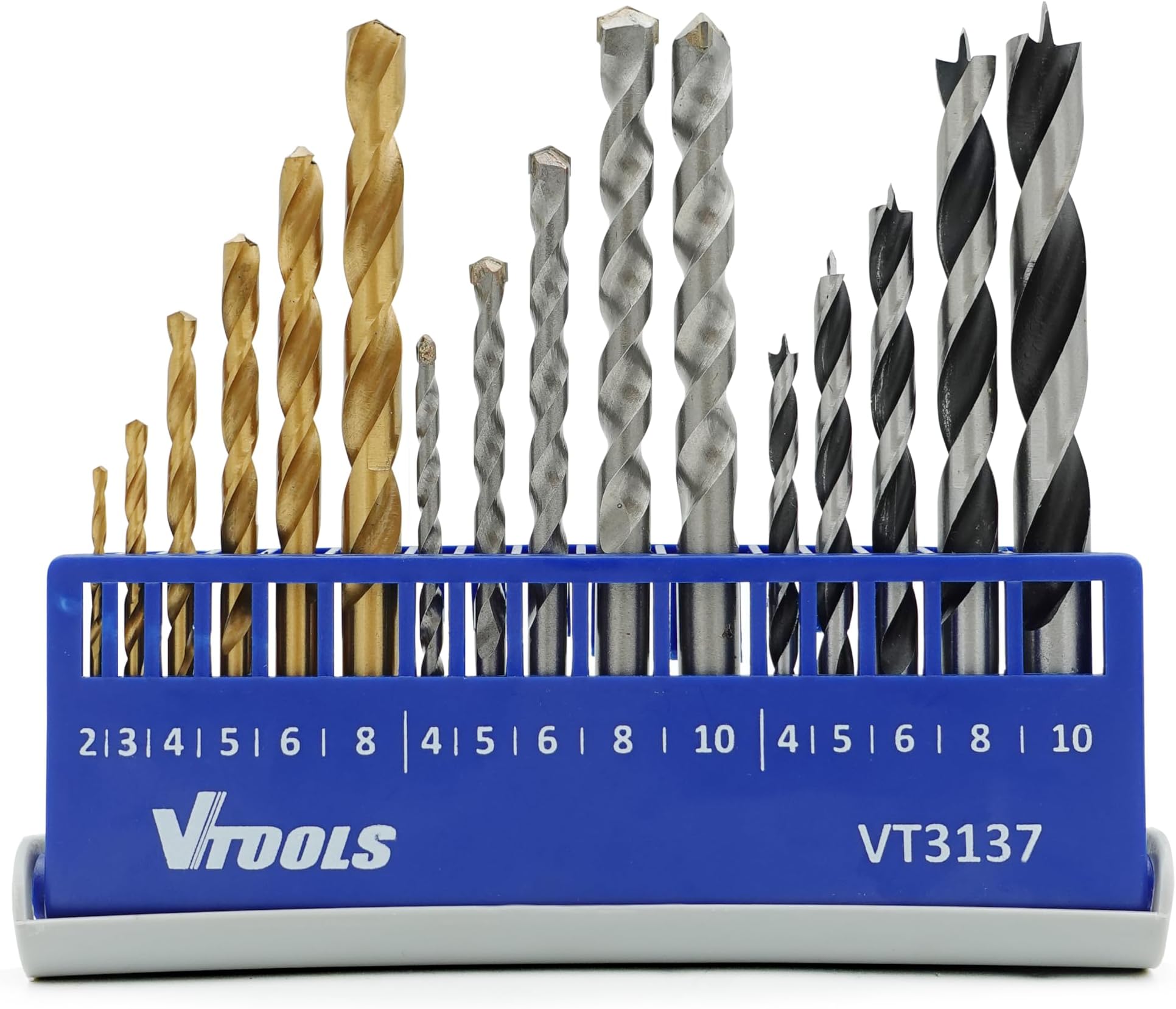 16Pcs Drill Bits Set, With HSS and HCS Bits, Heat Resistance, 135 Degree Spilt Point, For Hardened Metal, Concrete, Stone and Wood, Blue, VT3137
