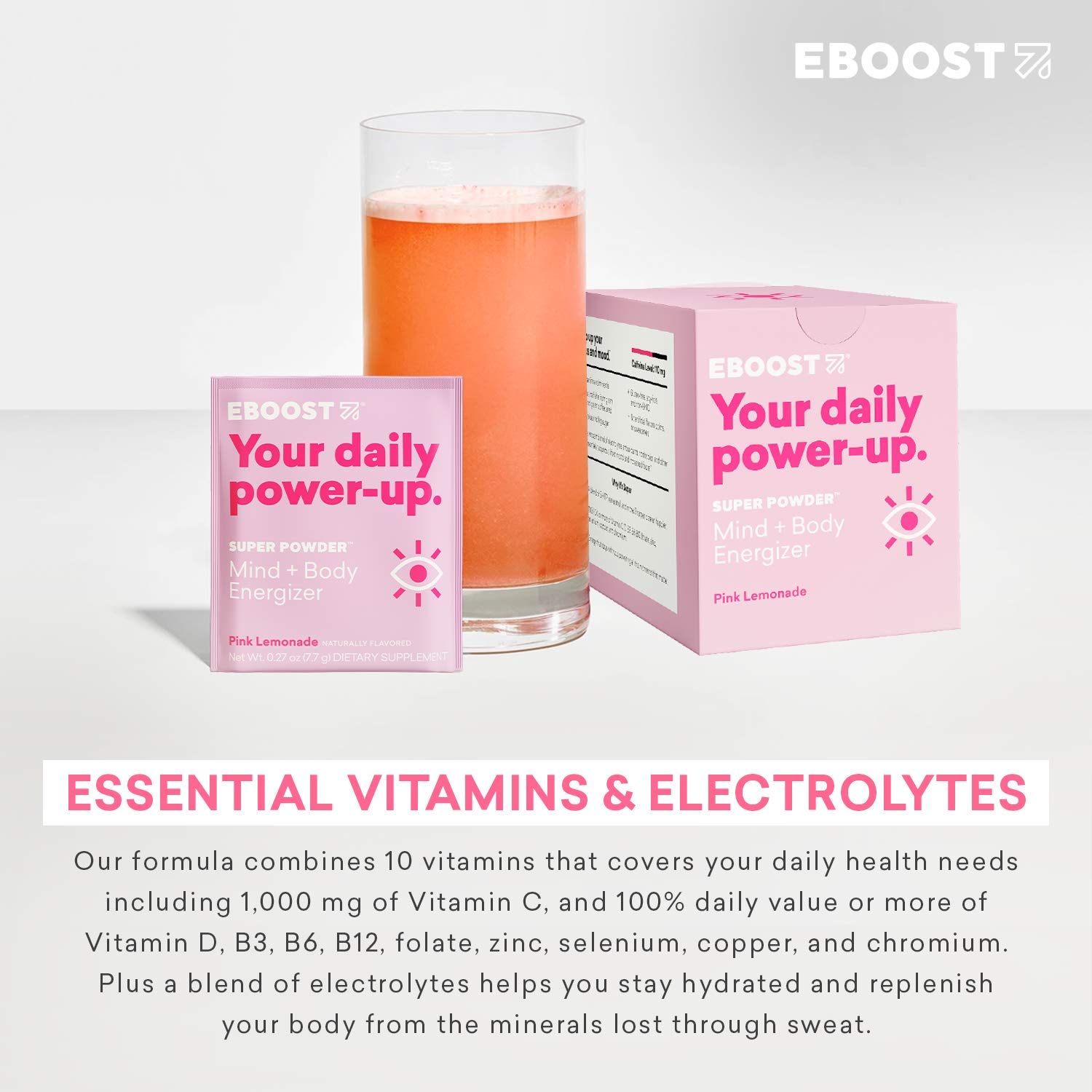Buy EBOOST Super Powder Energy Drink Powder 20 Packets Pink Lemonade an Effervescent Blend
