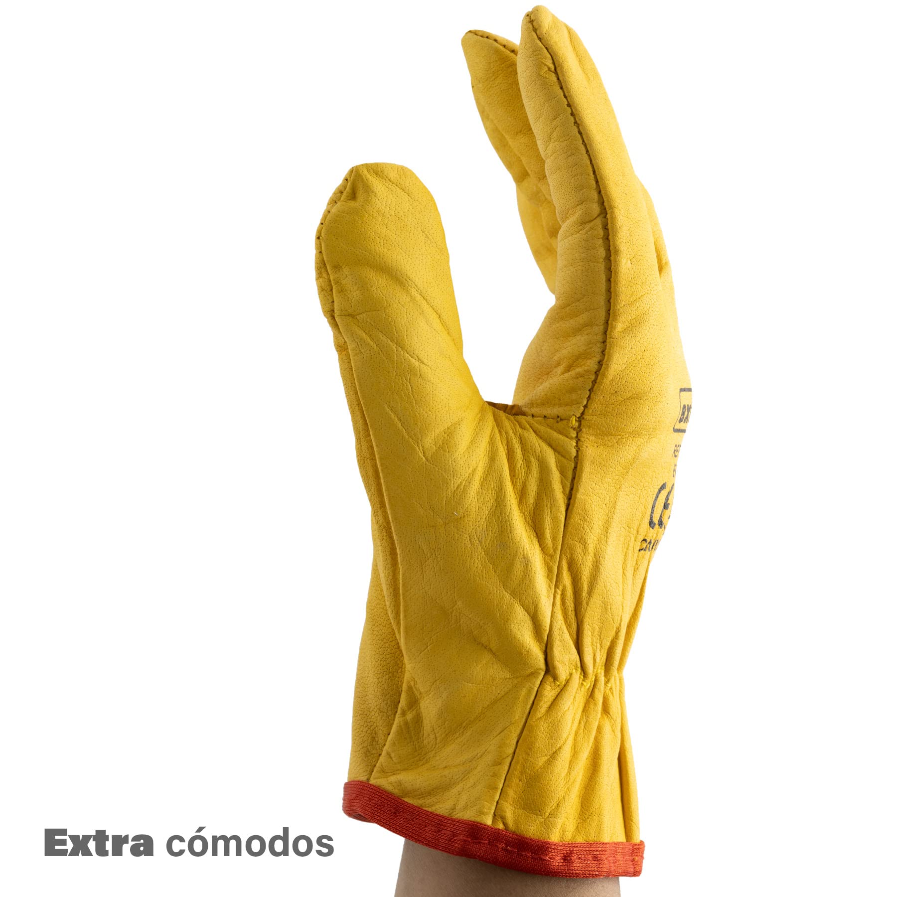 Guantes de Trabajo de Piel Flor de Vacuno Amarillos, Guantes de Protección para Jardinería, Soldadura, Construcción, Guantes de Cuero Antidesgarros, Abrasión, Guantes de Protección CAT 2