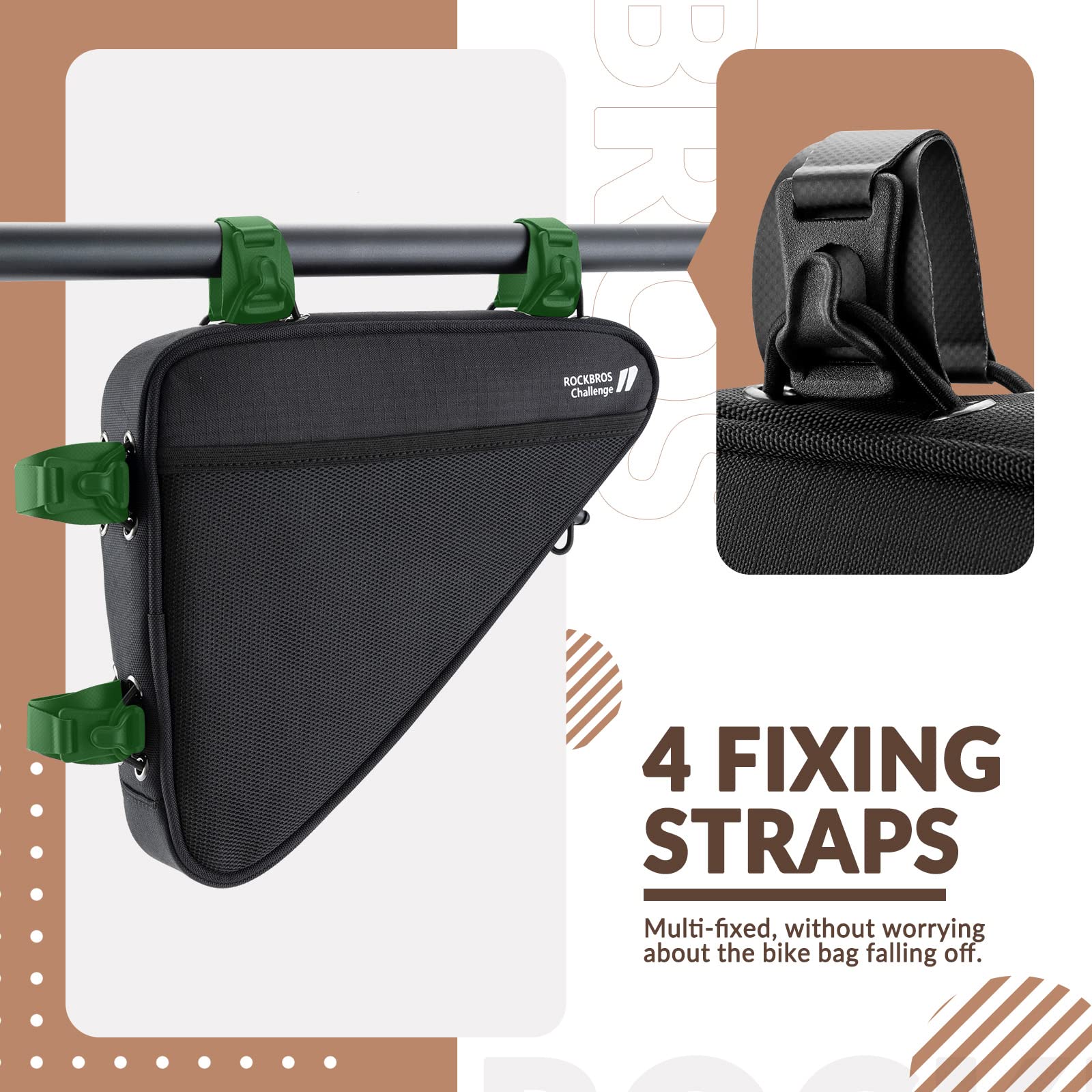 ROCKBROS Borsa da Telaio Triangolo Bici, Borsa Triangolare per MTB Bicicletta, Tubo Cerntrale, Grande Capacità 1.5L, Design Ergonomico, Installazione Facile, Accessori Bici