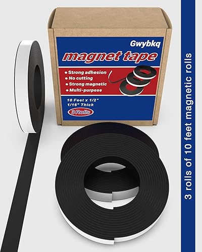Miniatura 6 de Cinta magnética, 3 rollos de tiras magnéticas flexibles de 30 pies con respaldo adhesivo fuerte (cada uno de 10 pies x 116 pulgadas de grosor x 12