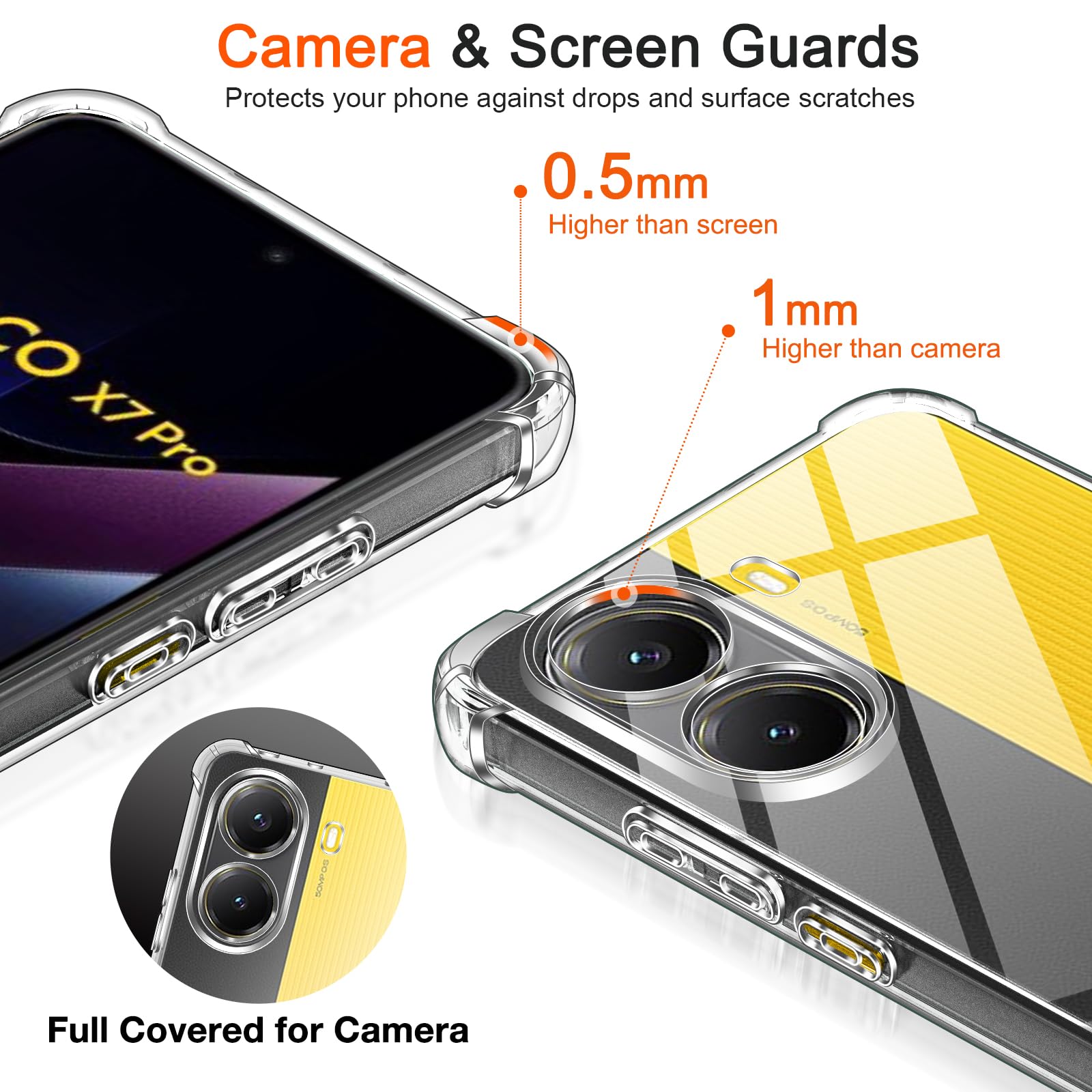 ivoler Przezroczyste etui 3 w 1 do Xiaomi Poco X7 Pro 5G, 1 etui na telefon komórkowy z 2 sztukami pancernego szkła ochronnego, przezroczyste, odporne na uderzenia, cienkie, miękkie silikonowe etui