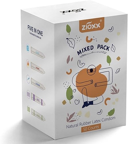 Zioxx Paquete mixto de preservativos 5 en 1 extra finos de puntos acanalados con sensación de enfriamiento y calentamiento, lubricado a base de