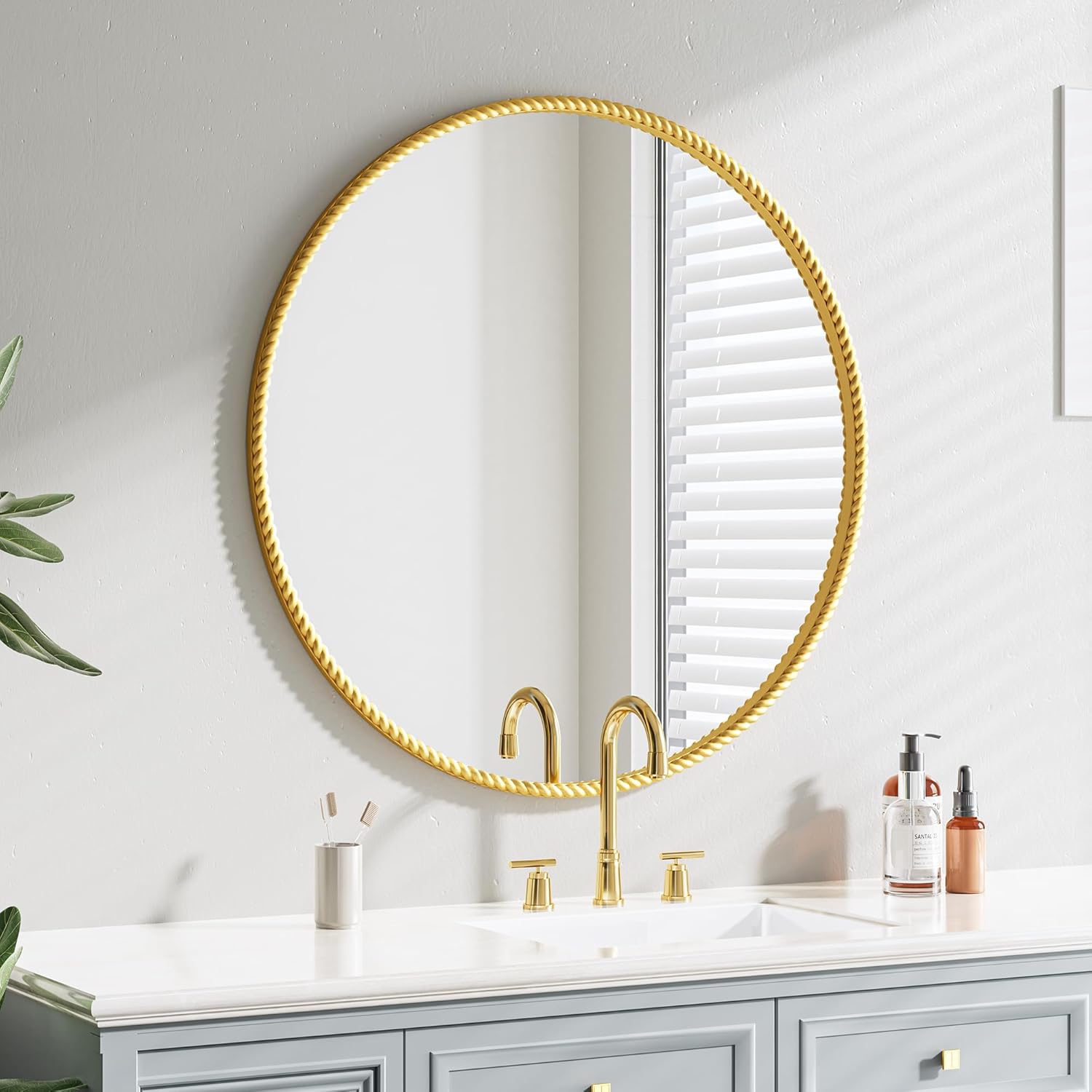 PROHOMEWARE Gold Round Bathroom Mirrors, 36 inch Circle Wall Mounted Hanging Mirror for Entryway, Living Room, Hallway, Bathroom, Bedroom