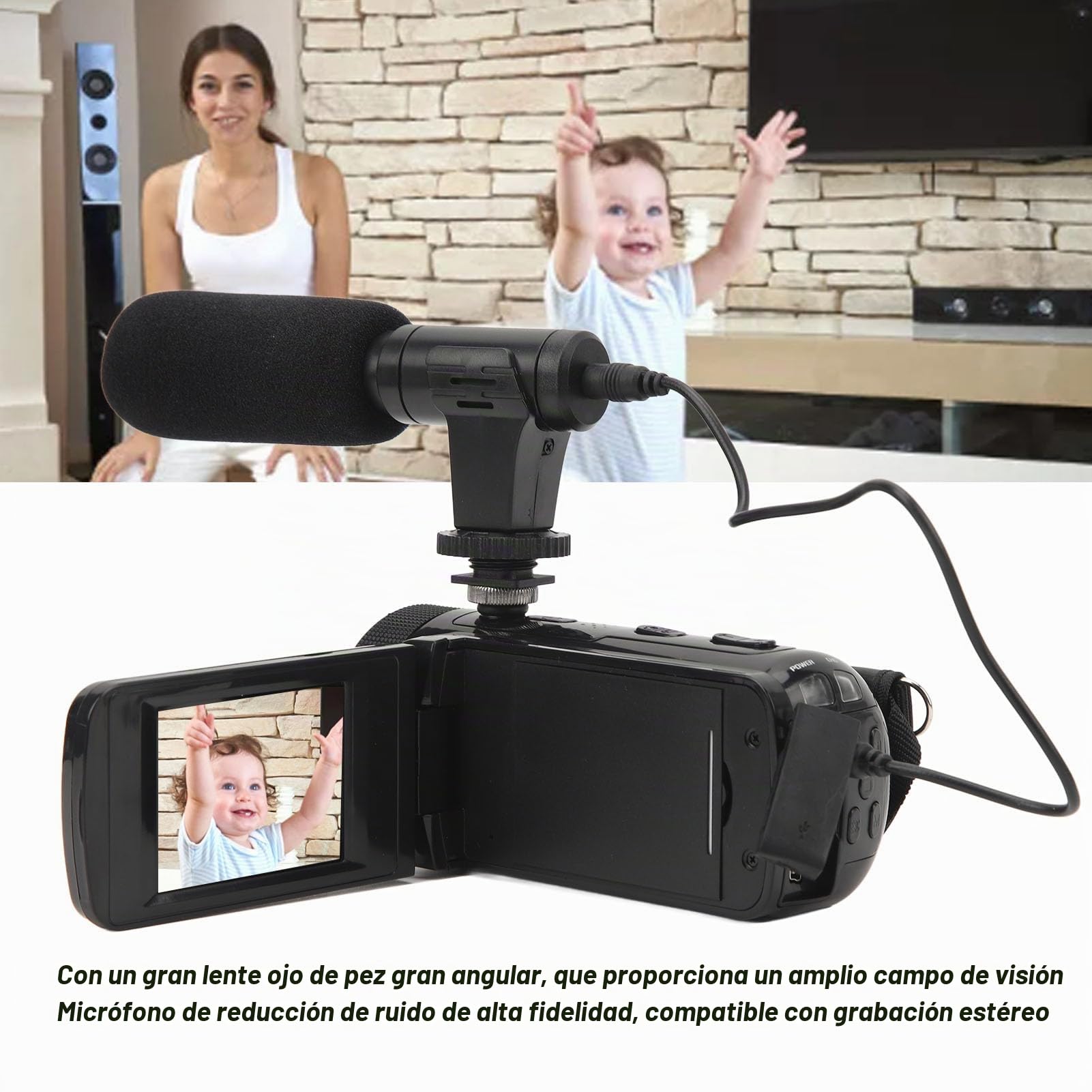 Cámara de Vídeo Vlogging Cámara Grabadora, FHD 1080P 16.0MP 2,4 Pulgadas Pantalla de Rotación de 270 Grados, Videocámara con Zoom Digital 16X con Micrófono