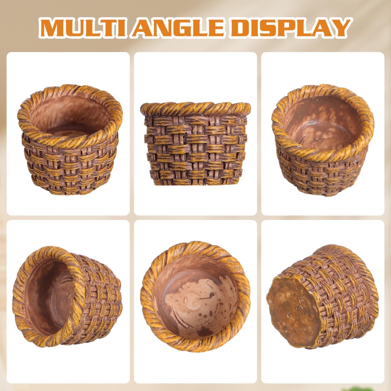 Homoyoyo 6pcs Dollhouse Miniature Woven Baskets Light Brown Resin Tiny Baskets for 1 12 Scale Doll House Accessories Photography Props Desktop Decor Craft Storage Display