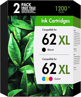62XL 62 Ink Cartridges Black and Color Combo Pack for HP 7640 5660 Printer | Compatible for HP62XL Ink Cartridges Black and Color for HP Printers Envy 7640 5660 7645 5740 5540 OfficeJet 200 250 2 Pack