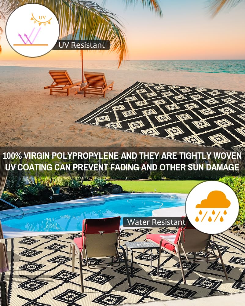 Hiseng Tappeto da Esterno Impermeabile in Plastica, Tappeto Giardino Grigio Moderno Grande Reversibile Resistente ai Raggi UV, Pieghevole per Patio Campeggio Balcone Spiaggia (Grigio,122x183cm