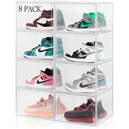 Amazon.com: Cajas de zapatos transparentes apilables, caja de zapatos para  tenis, contenedores de almacenamiento con puerta abierta lateral con cajas  de almacenamiento magnéticas, estante transpirable plegable, paquete de 8 :  Hogar y