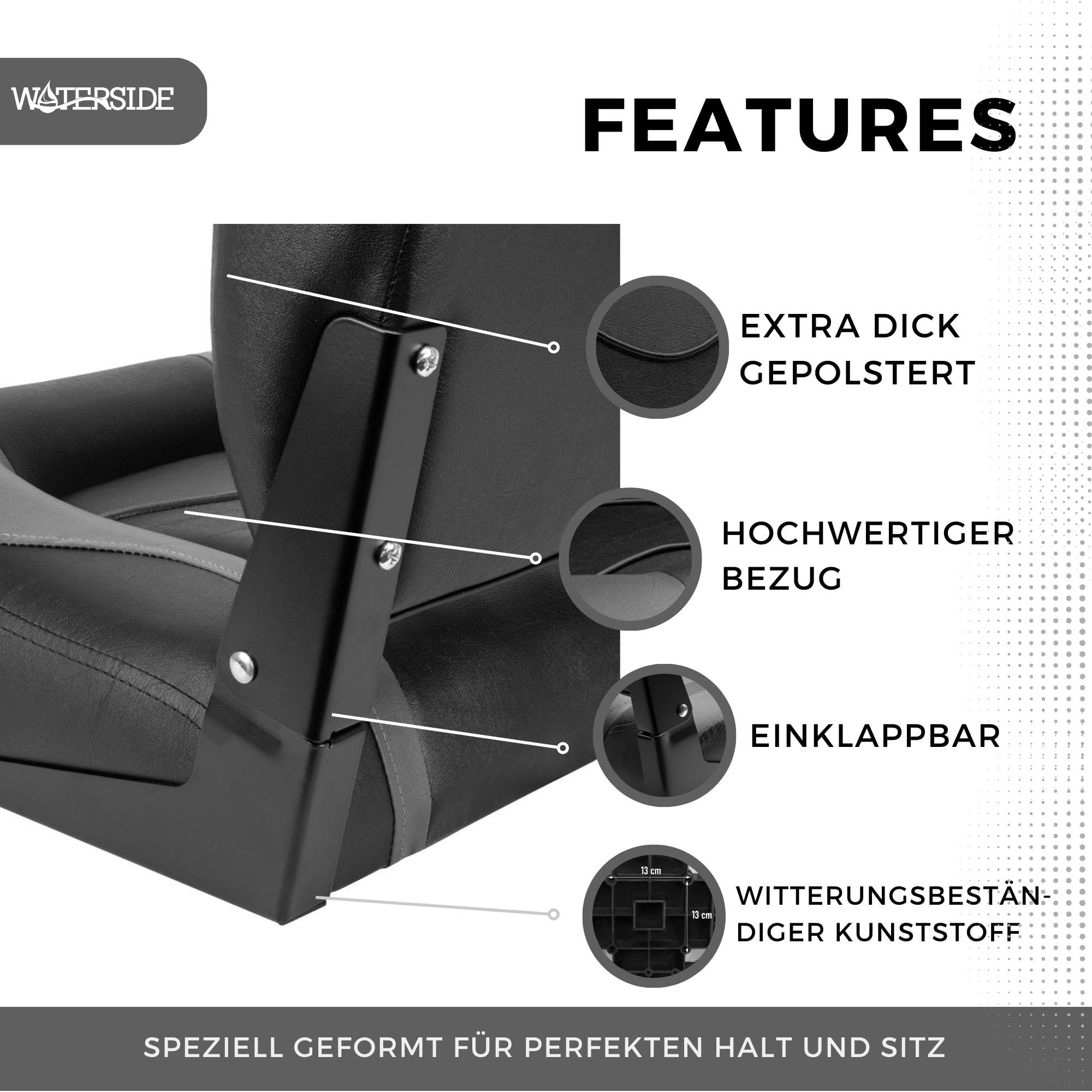 Luxus Low Back Bootssitz - Palmer - Dark Series/Steuerstuhl/Klappbarer Bootsstuhl
