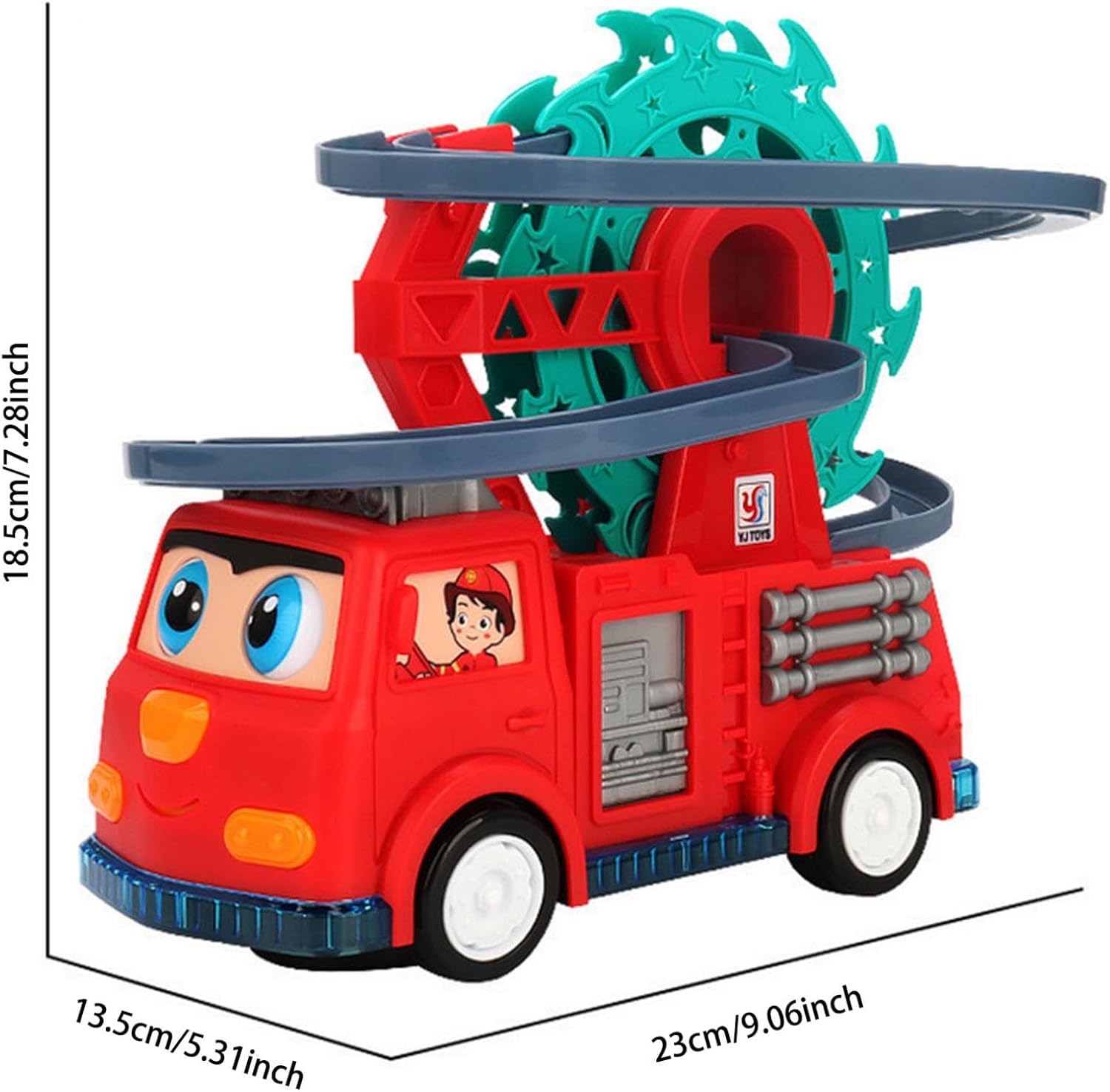 Fire Truck Climbing Slide Music Toy, Electric Fire Truck Climbing Stairs Toy with Slide for Ages 3-8, Fire Trucks Roller Coaster Toys with Lights & Music for Preschool Children's Birthday Gifts (Red)